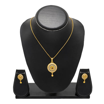 Shining Jewel by Shivansh Gold Plated CZ Stone Round Pendant Necklace Set with Matching Earrings for Women & Girls SJN_334