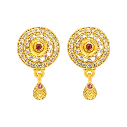 Shining Jewel by Shivansh Gold Plated CZ Stone Round Pendant Necklace Set with Matching Earrings for Women & Girls SJN_334
