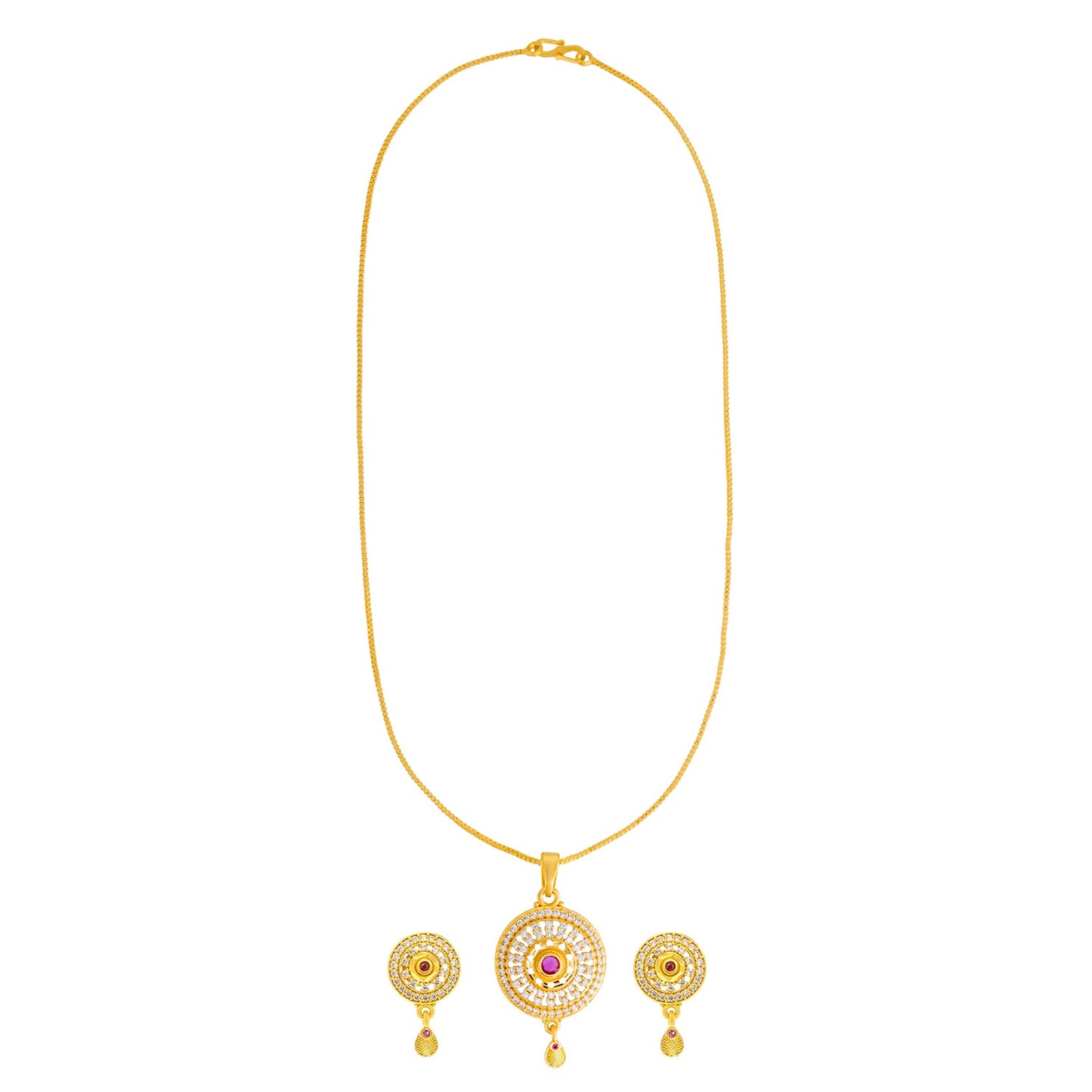 Shining Jewel by Shivansh Gold Plated CZ Stone Round Pendant Necklace Set with Matching Earrings for Women & Girls SJN_334