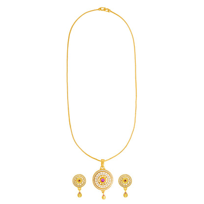 Shining Jewel by Shivansh Gold Plated CZ Stone Round Pendant Necklace Set with Matching Earrings for Women & Girls SJN_334