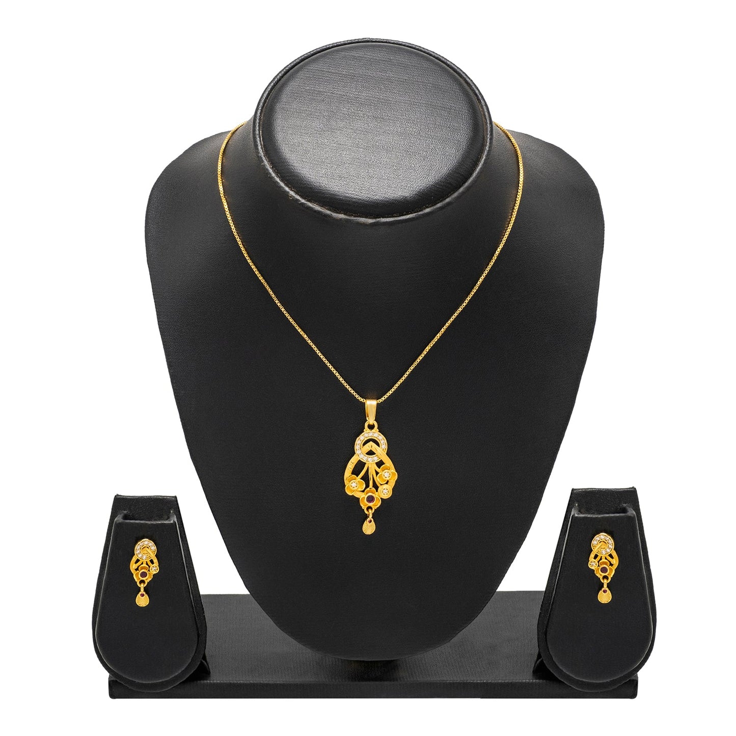 Shining Jewel by Shivansh Gold Plated CZ Stone Flower and Leaf Pendant Necklace Set with Matching Earrings for Women & Girls SJN_336