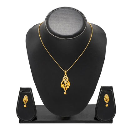 Shining Jewel by Shivansh Gold Plated CZ Stone Flower and Leaf Pendant Necklace Set with Matching Earrings for Women & Girls SJN_336