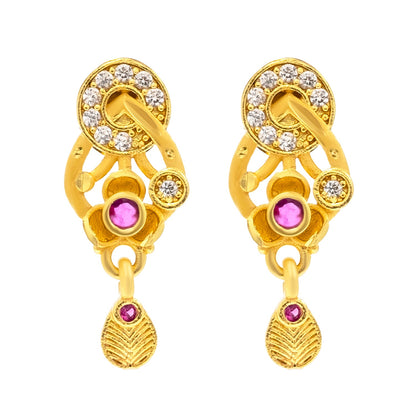 Shining Jewel by Shivansh Gold Plated CZ Stone Flower and Leaf Pendant Necklace Set with Matching Earrings for Women & Girls SJN_336