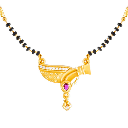Shining Jewel by Shivansh Gold Plated Traditional CZ & Ruby Stone Designer Mangalsutra with Black Beads Chain for Women SJN_337_D2