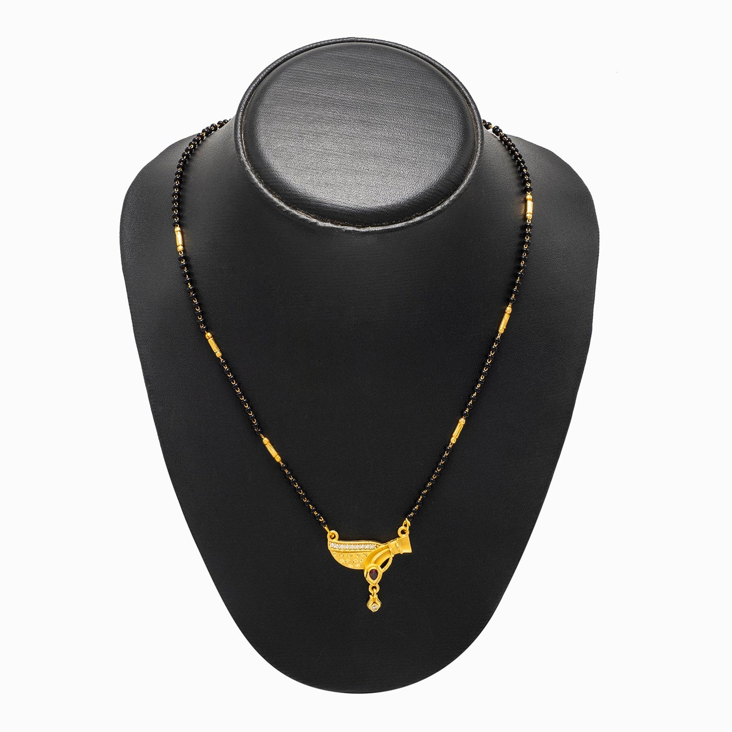 Shining Jewel by Shivansh Gold Plated Traditional CZ & Ruby Stone Designer Mangalsutra with Black Beads Chain for Women SJN_337_D2