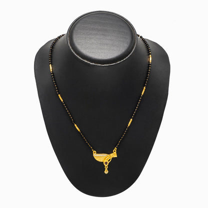 Shining Jewel by Shivansh Gold Plated Traditional CZ & Ruby Stone Designer Mangalsutra with Black Beads Chain for Women SJN_337_D2