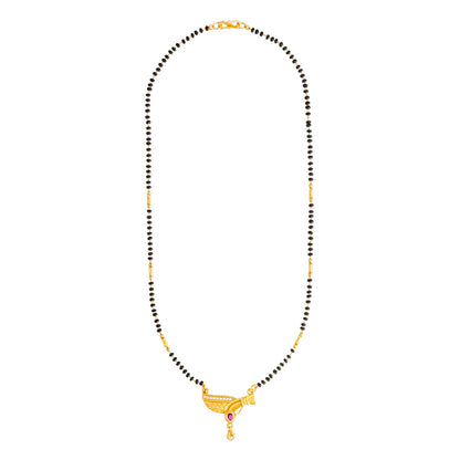 Shining Jewel by Shivansh Gold Plated Traditional CZ & Ruby Stone Designer Mangalsutra with Black Beads Chain for Women SJN_337_D2