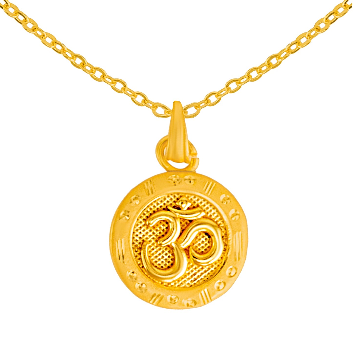 Shining Jewel by Shivansh Gold Plated Round Om Coin Pendant Chain Necklace for Women & Girls SJN_338_O1