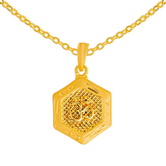 Shining Jewel by Shivansh Gold Plated Square Om Coin Pendant Chain Necklace for Women & Girls SJN_338_O2