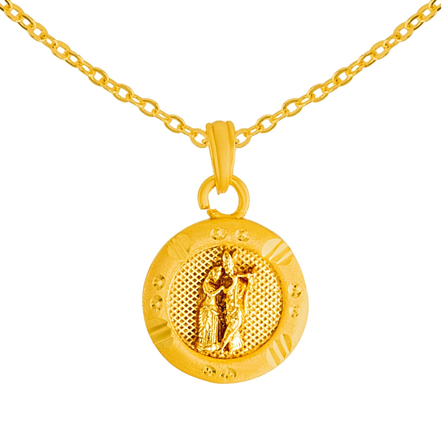 Shining Jewel by Shivansh Gold Plated Radha Krishna Coin Pendant Chain Necklace for Women & Girls SJN_338_RK