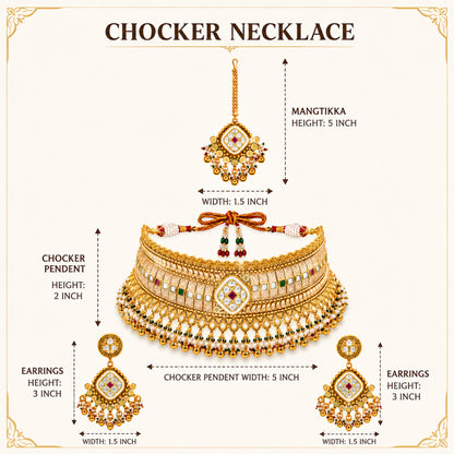 Traditional Indian Gold Plated Kundan,CZ, Studded Choker Wedding, Bridal Dori Necklace with Matching Earring Jewelry Set For Women - SJN_339