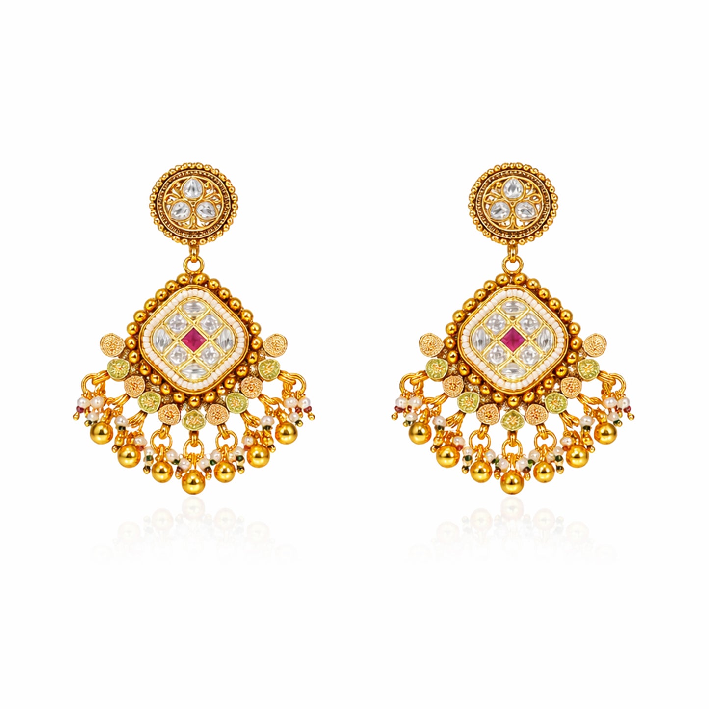 Traditional Indian Gold Plated Kundan,CZ, Studded Choker Wedding, Bridal Dori Necklace with Matching Earring Jewelry Set For Women - SJN_339