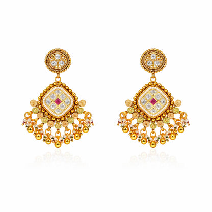 Traditional Indian Gold Plated Kundan,CZ, Studded Choker Wedding, Bridal Dori Necklace with Matching Earring Jewelry Set For Women - SJN_339