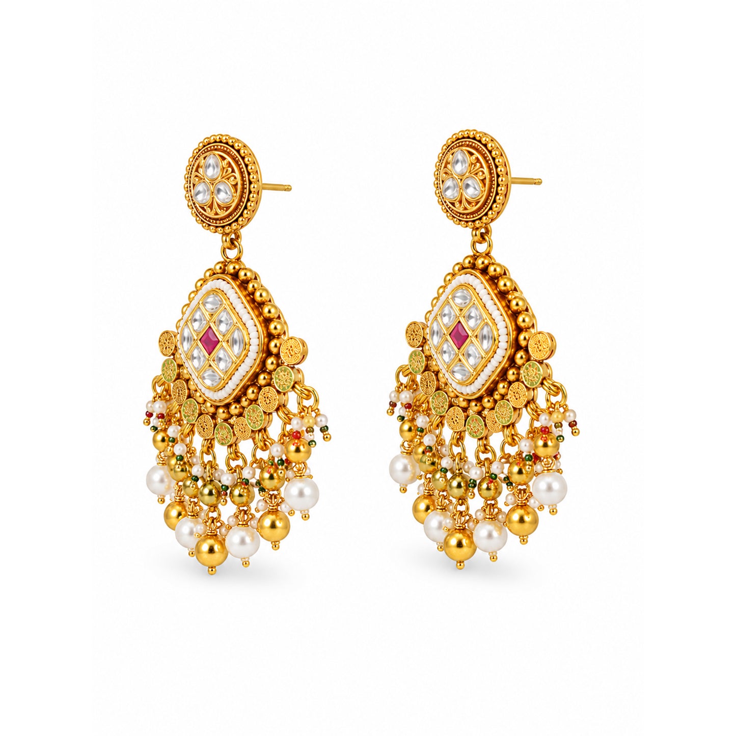 Traditional Indian Gold Plated Kundan,CZ, Studded Choker Wedding, Bridal Dori Necklace with Matching Earring Jewelry Set For Women - SJN_339
