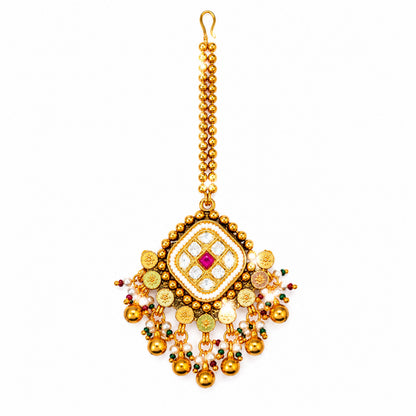 Traditional Indian Gold Plated Kundan,CZ, Studded Choker Wedding, Bridal Dori Necklace with Matching Earring Jewelry Set For Women - SJN_339
