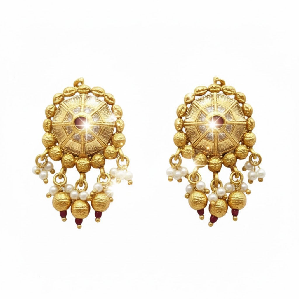 Shining Jewel by Shivansh Traditional Handcrated Multi-Strand Pearl & Kundan Long Necklace Set with Earrings & Adjustable Dori for Women - SJN_340