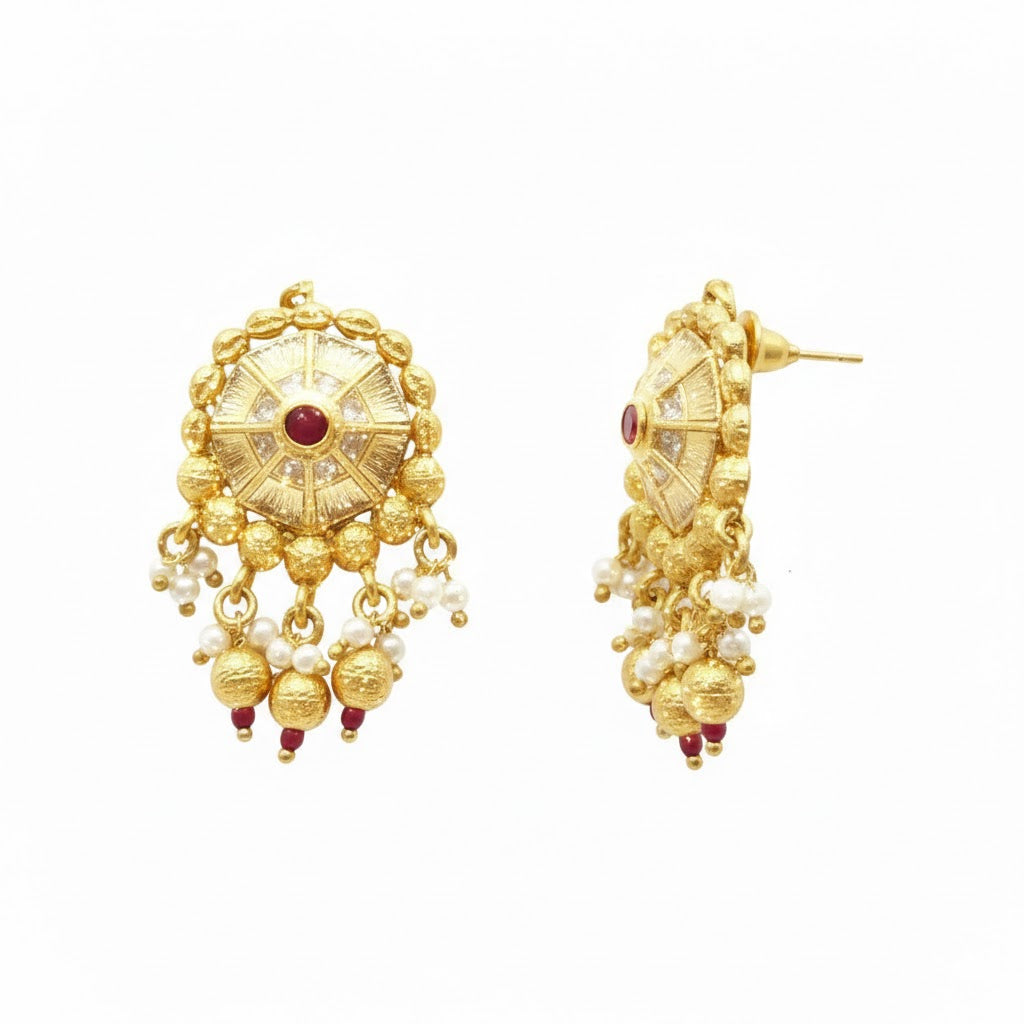 Shining Jewel by Shivansh Traditional Handcrated Multi-Strand Pearl & Kundan Long Necklace Set with Earrings & Adjustable Dori for Women - SJN_340