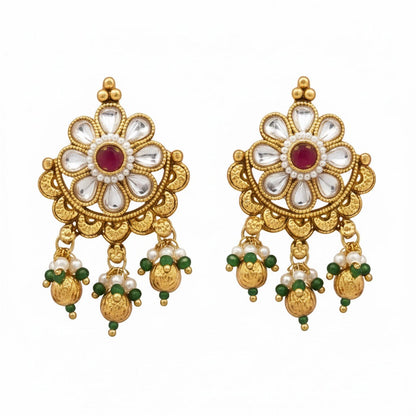 Shining Jewel by Shivansh Traditional Handcrated Multi-Strand Pearl & Solatire,CZ,Crystal, Kundan Long Necklace Set with Earrings & Adjustable Dori for Women - SJN_341