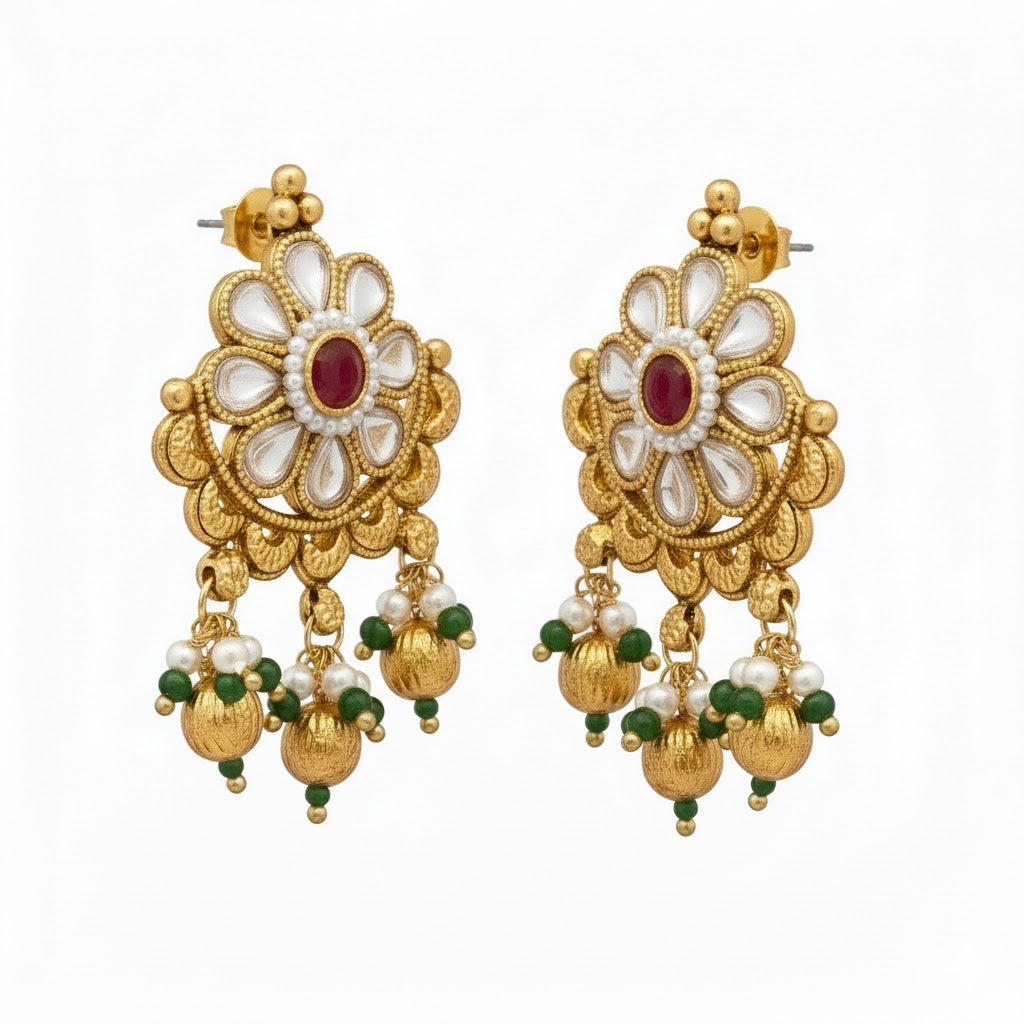 Shining Jewel by Shivansh Traditional Handcrated Multi-Strand Pearl & Solatire,CZ,Crystal, Kundan Long Necklace Set with Earrings & Adjustable Dori for Women - SJN_341