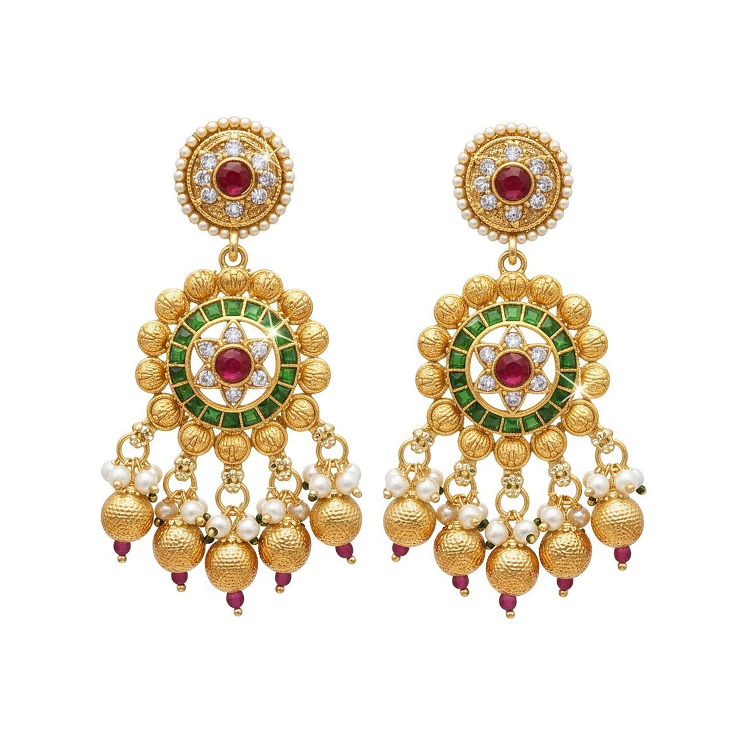 Traditional Handcrated Multi-Strand Pearl & Solatire,CZ,Crystal, Kundan Heritage Long Necklace Set with Earrings & Adjustable Dori for Women - SJN_342