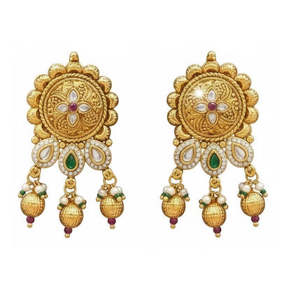 Shining Jewel by Shivansh Handcrated Traditional Multi-Strand Pearl & Kundan Long Necklace Set with Earrings & Adjustable Dori for Women - SJN_343