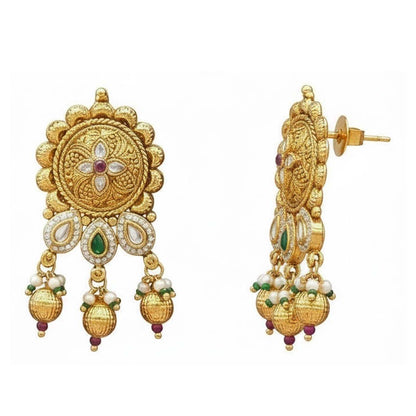 Shining Jewel by Shivansh Handcrated Traditional Multi-Strand Pearl & Kundan Long Necklace Set with Earrings & Adjustable Dori for Women - SJN_343