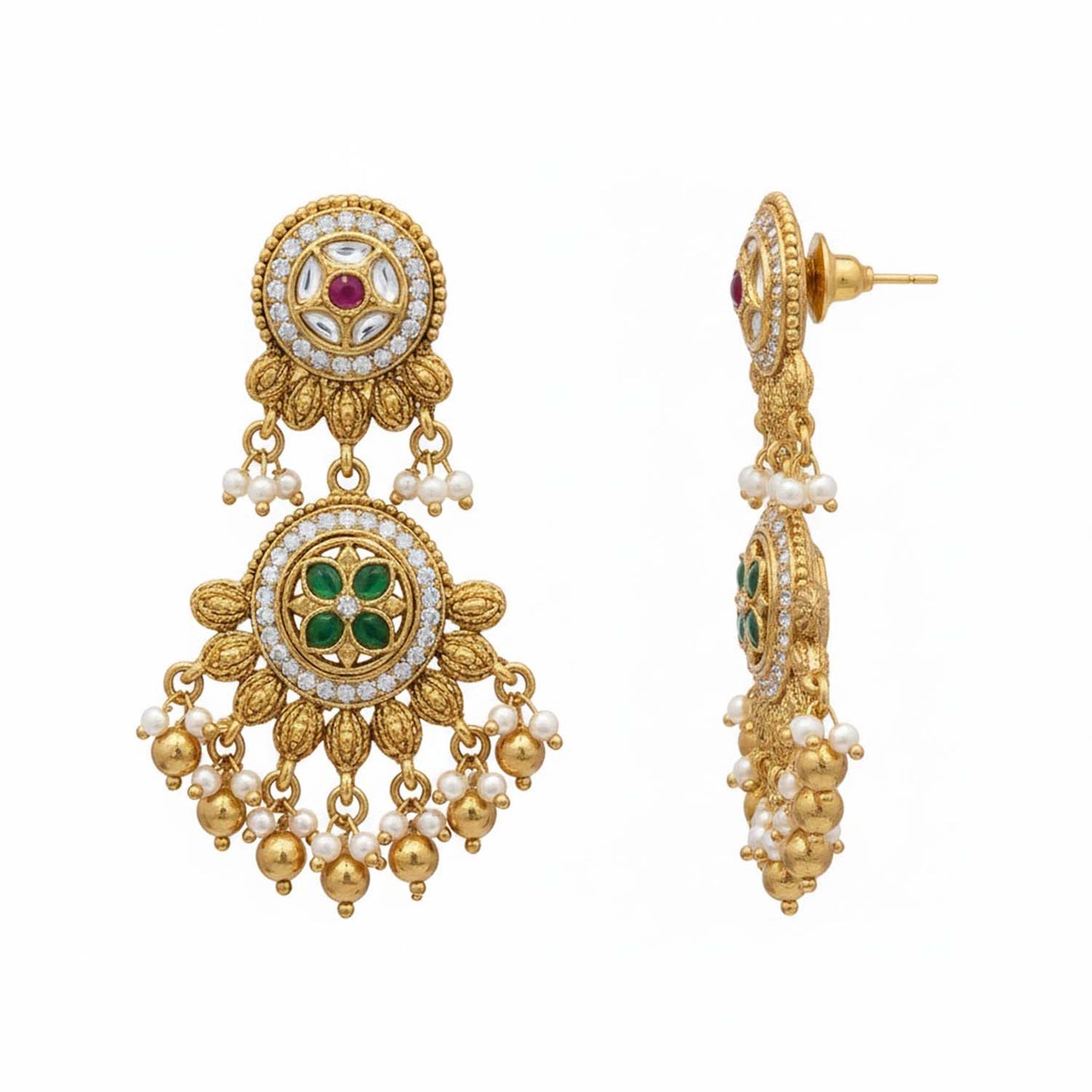 Shining Jewel Traditional Handcrated Indian Matte Antique Gold Plated Kundan,CZ, Pearl,Studded Choker Necklace with Matching Earring Jewelry Set For Women SJN_344