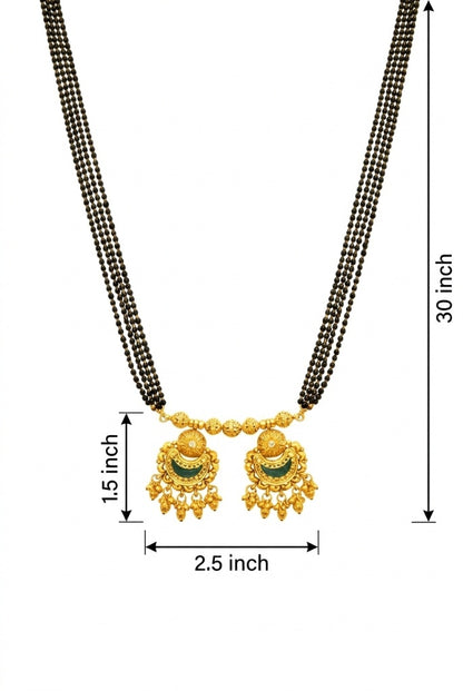 Traditional Heritage Long Black Beads Tanmaniya Mangalsutra with Kundan & CZ Antique Gold Plated Temple Pendant for Women - (SJN_346_D1)