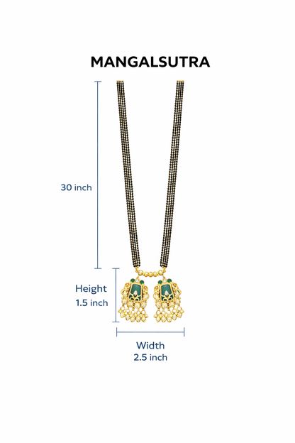 Traditional Heritage Long Black Beads Tanmaniya Mangalsutra with Kundan & CZ Antique Gold Plated Temple Pendant for Women - (SJN_346_D3)