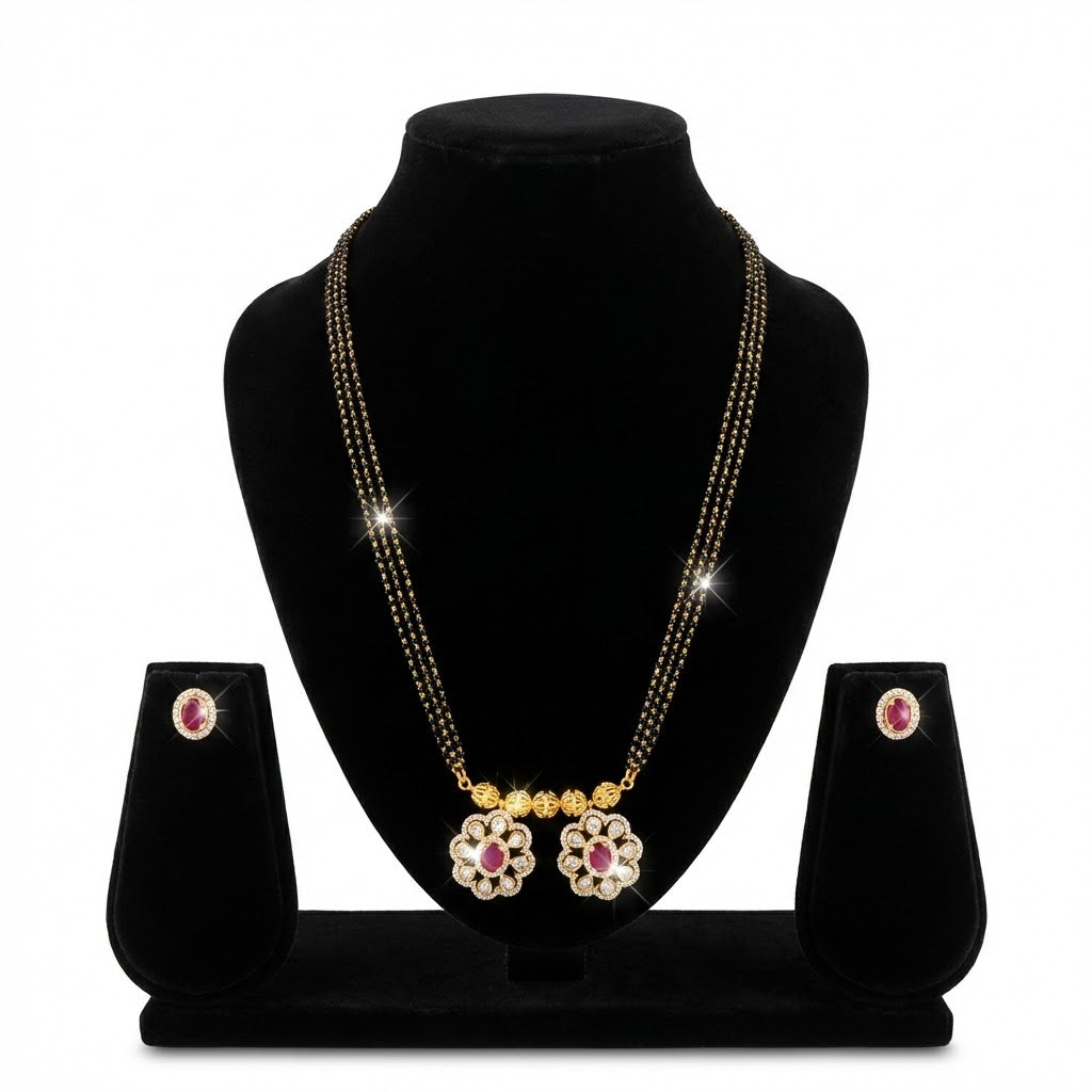 Traditional Long Black Beads Tanmaniya Mangalsutra with Antique Gold Plated Pendant for Women (SJN_347_D1)