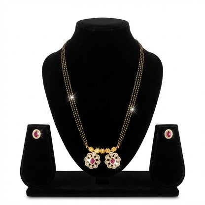 Traditional Long Black Beads Tanmaniya Mangalsutra with Antique Gold Plated Pendant for Women (SJN_347_D1)