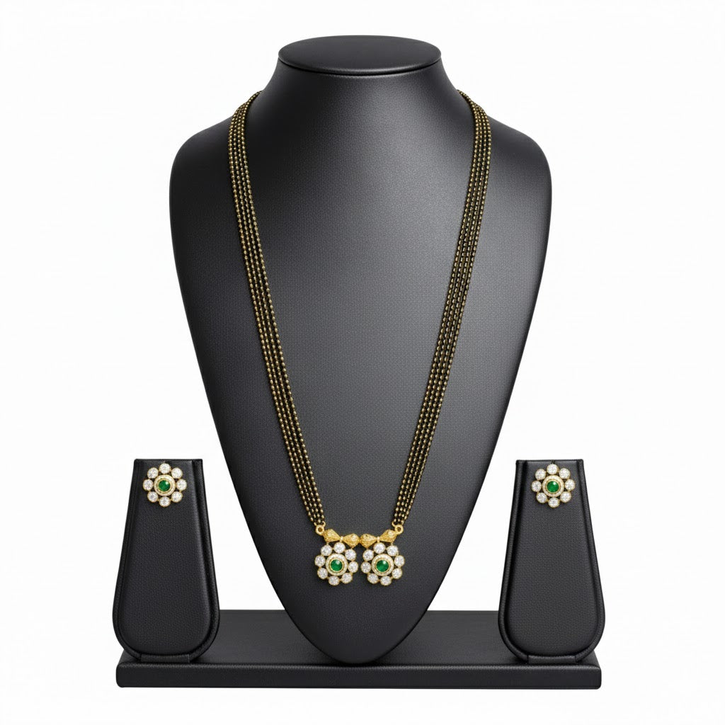 Traditional Long Black Beads Tanmaniya Mangalsutra with Antique Gold Plated Pendant for Women (SJN_347_D2)
