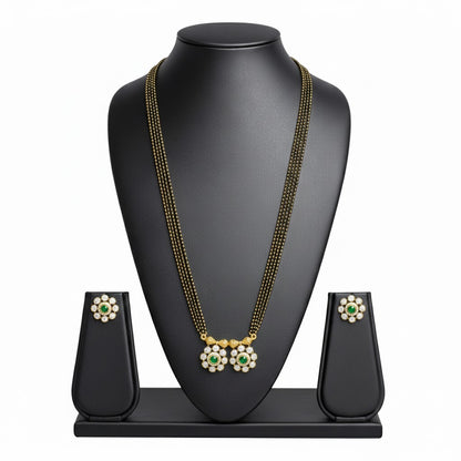 Traditional Long Black Beads Tanmaniya Mangalsutra with Antique Gold Plated Pendant for Women (SJN_347_D2)