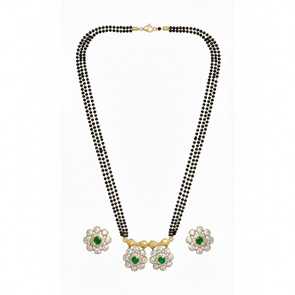 Traditional Long Black Beads Tanmaniya Mangalsutra with Antique Gold Plated Pendant for Women (SJN_347_D2)