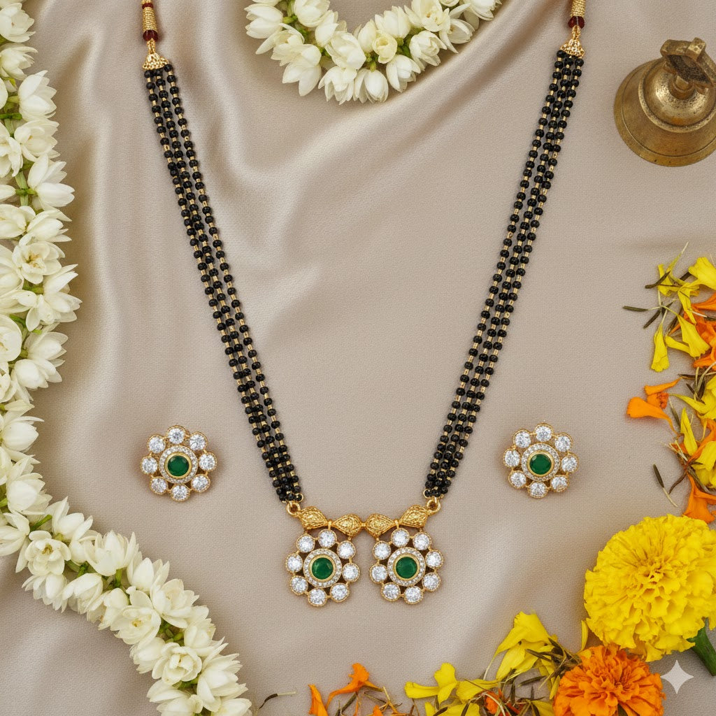Traditional Long Black Beads Tanmaniya Mangalsutra with Antique Gold Plated Pendant for Women (SJN_347_D2)