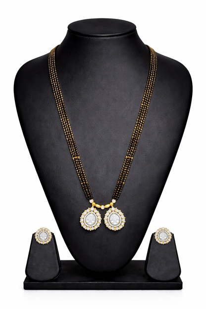Traditional Long Black Beads Tanmaniya Mangalsutra with Antique Gold Plated Pendant for Women (SJN_347_D3)