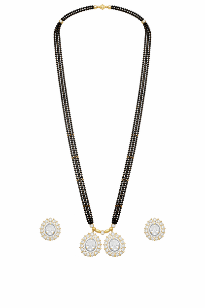 Traditional Long Black Beads Tanmaniya Mangalsutra with Antique Gold Plated Pendant for Women (SJN_347_D3)