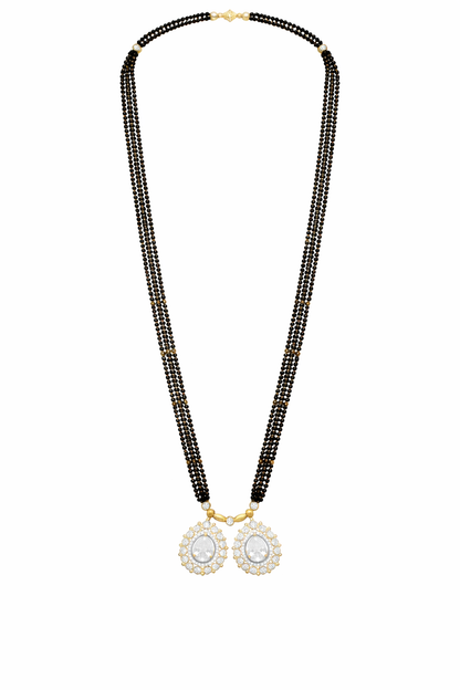 Traditional Long Black Beads Tanmaniya Mangalsutra with Antique Gold Plated Pendant for Women (SJN_347_D3)