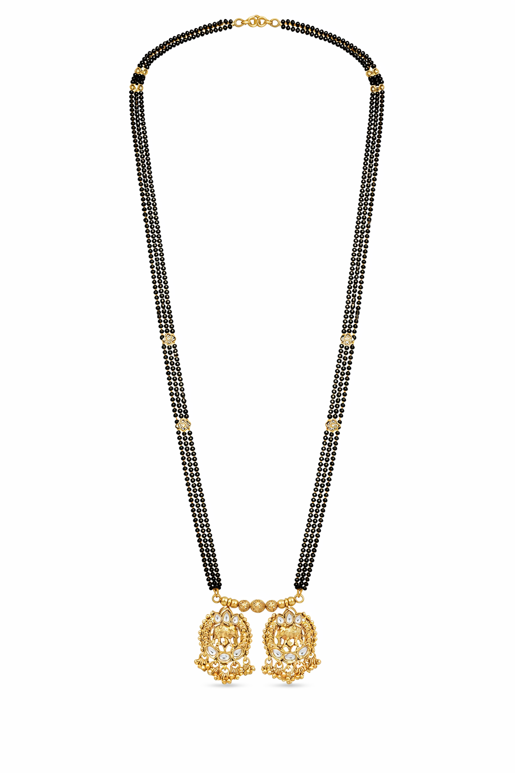 Traditional Long Black Beads Tanmaniya Mangalsutra with Antique Gold Plated Elephant Design Pendant for Women (SJN_348)