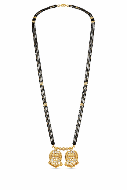 Traditional Long Black Beads Tanmaniya Mangalsutra with Antique Gold Plated Elephant Design Pendant for Women (SJN_348)