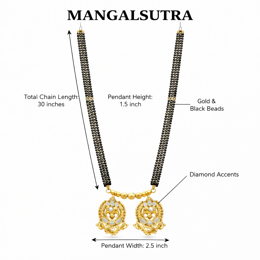 Traditional Long Black Beads Tanmaniya Mangalsutra with Antique Gold Plated Elephant Design Pendant for Women (SJN_348)