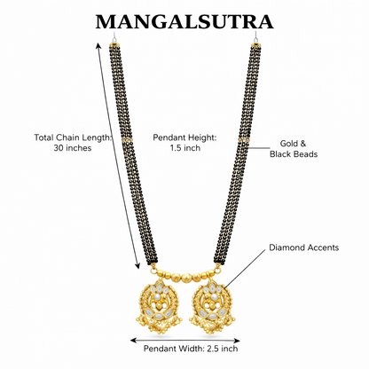 Traditional Long Black Beads Tanmaniya Mangalsutra with Antique Gold Plated Elephant Design Pendant for Women (SJN_348)