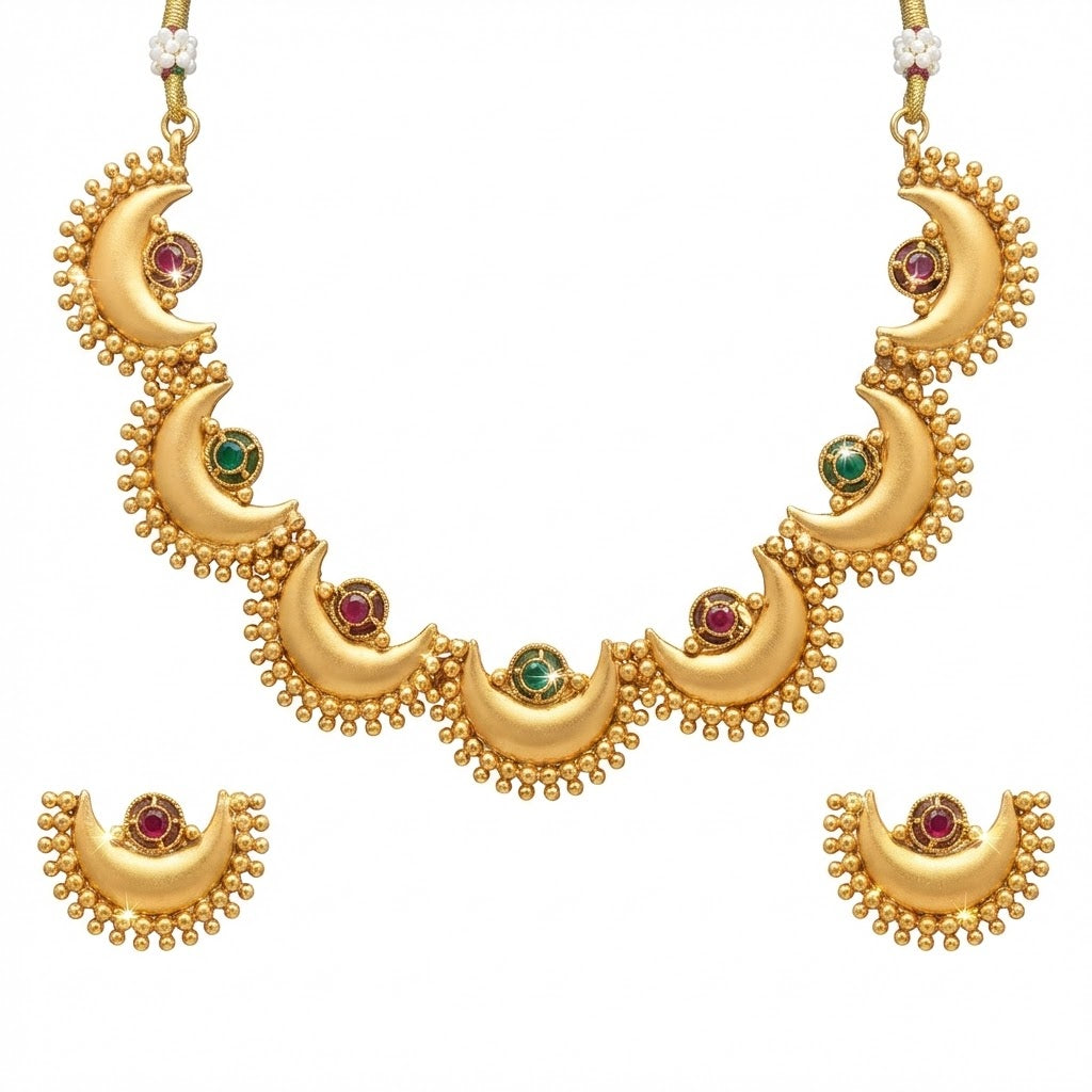 Antique Gold Plated Chand-Tara Design Necklace & Earring Set for Women SJN_349