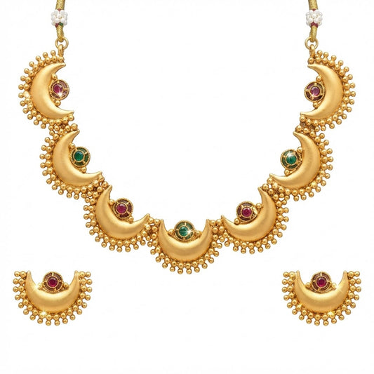 Antique Gold Plated Chand-Tara Design Necklace & Earring Set for Women SJN_349