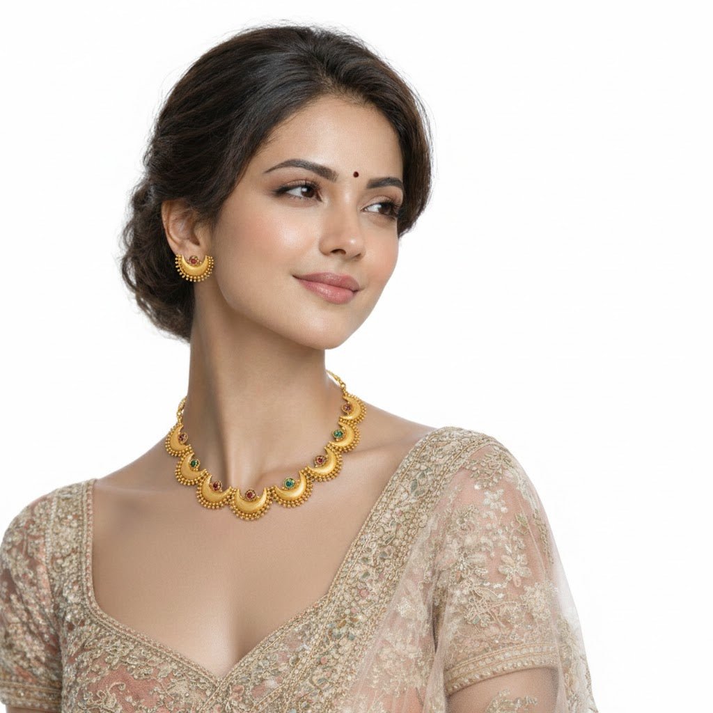 Antique Gold Plated Chand-Tara Design Necklace & Earring Set for Women SJN_349