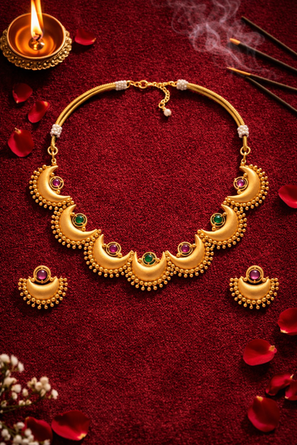 Antique Gold Plated Chand-Tara Design Necklace & Earring Set for Women SJN_349