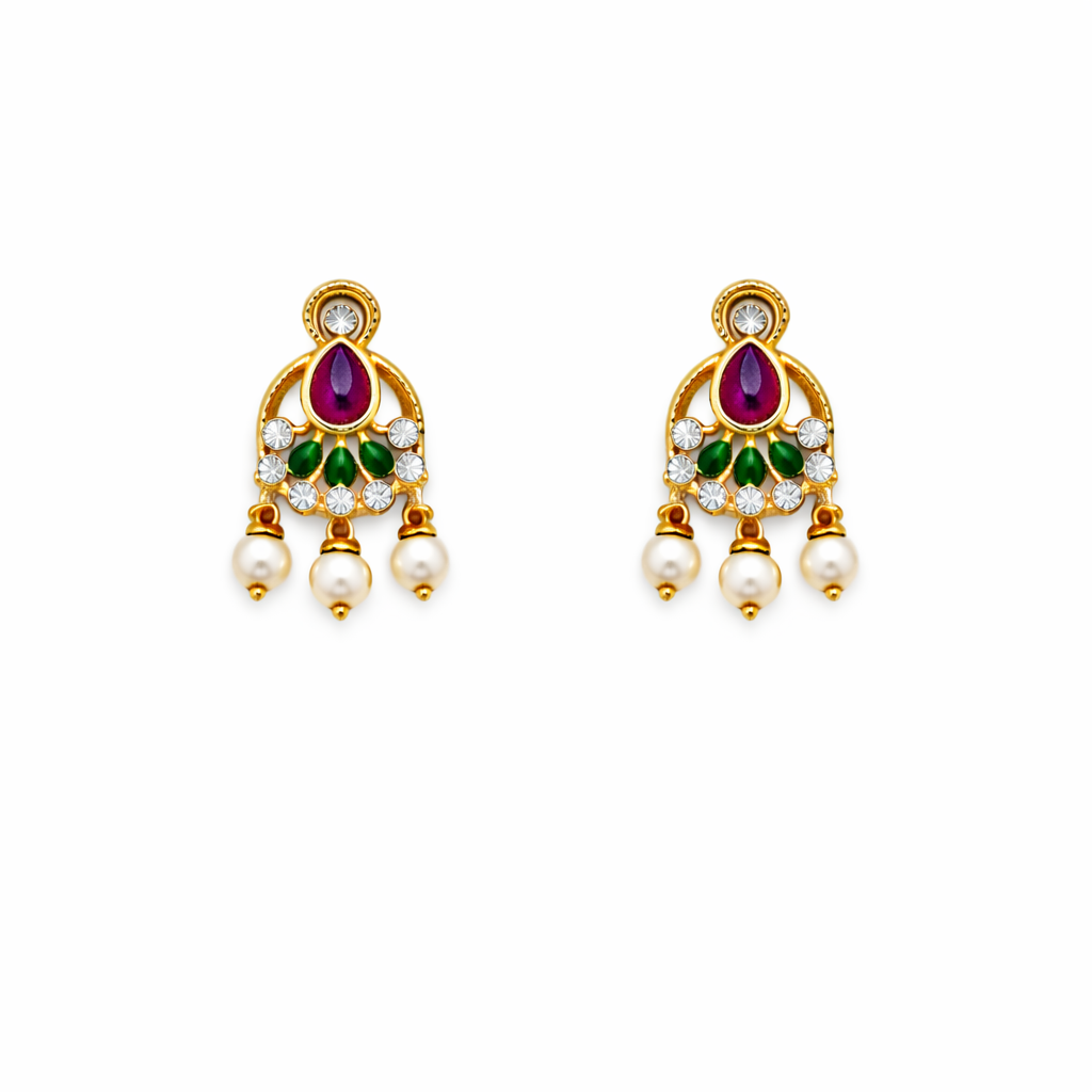 Gold Plated CZ, Crystal & AD Pendant Necklace Jewellery Set with Matching Earrings for Women – SJN_350