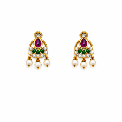 Gold Plated CZ, Crystal & AD Pendant Necklace Jewellery Set with Matching Earrings for Women – SJN_350