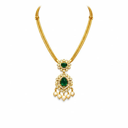 Gold Plated CZ, Crystal & AD Pendant Necklace Jewellery Set with Matching Earrings for Women – SJN_351