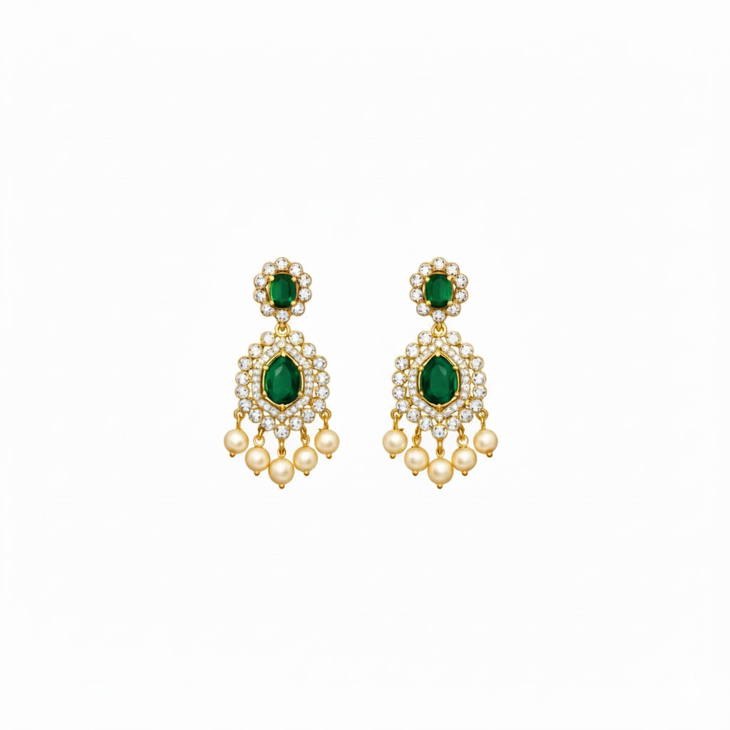 Gold Plated CZ, Crystal & AD Pendant Necklace Jewellery Set with Matching Earrings for Women – SJN_351